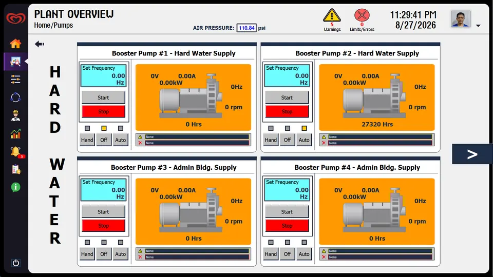 WinCC — hard water booster pumps screen